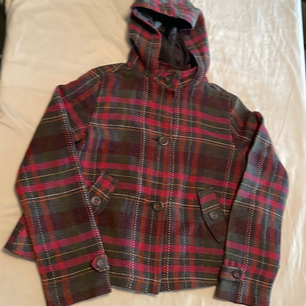 Gymboree hooded jacket, girls 12, plaid.